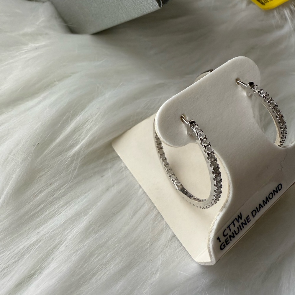 Silver Diamond Hoop Earrings 1.00 CTTW